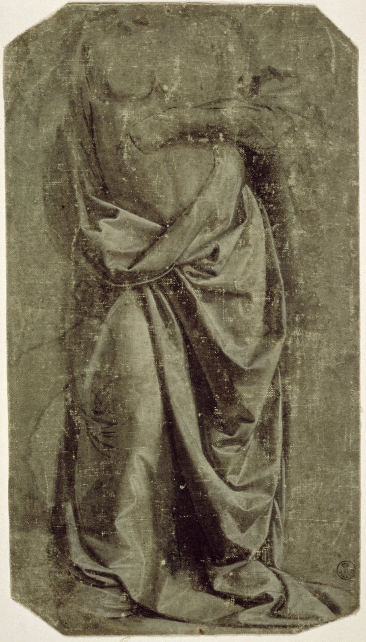 Studio di drappeggio per una figura in piedi vista di fronte da Leonardo da Vinci