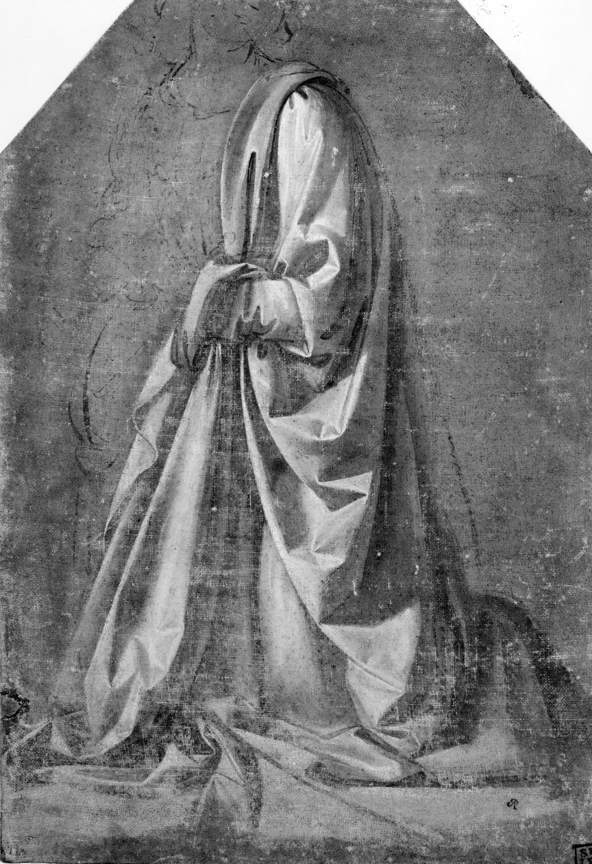 Studio di drappeggio per una figura inginocchiata vista in tre quarti di profilo a sinistra, c.1475 da Leonardo da Vinci