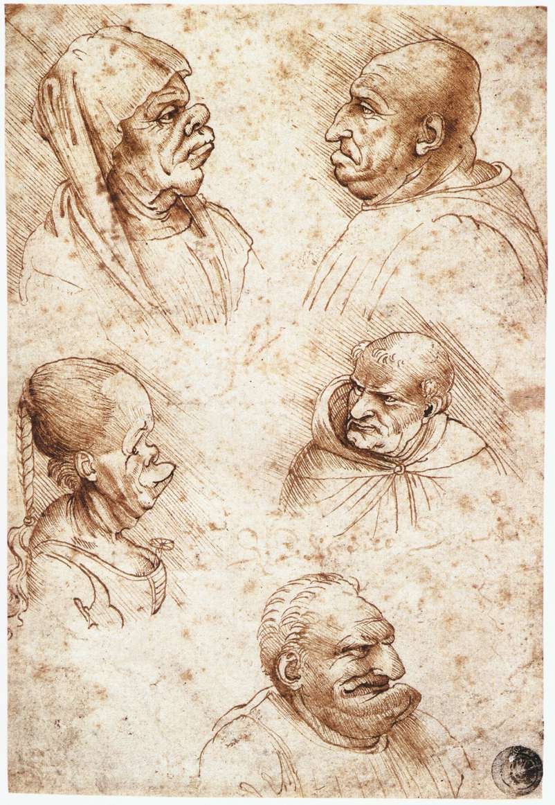 Cinque teste caricaturali da Leonardo da Vinci