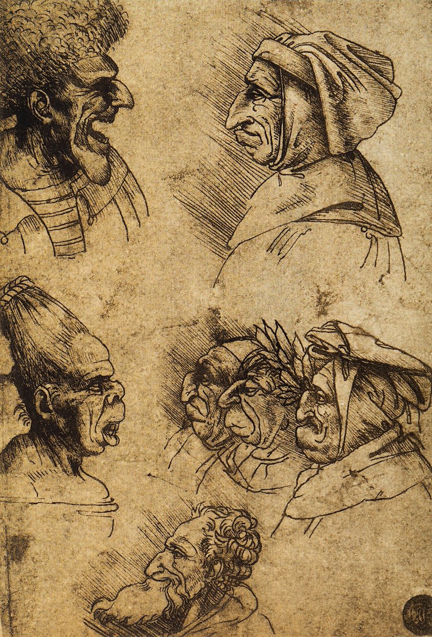 Sette teste grottesche da Leonardo da Vinci