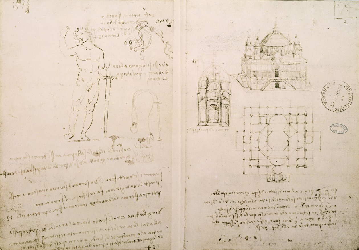 Schizzo di una chiesa simile a San Sepolcro a Milano, fol. 4r dal Codice Ashburnham I e II (precedentemente parte del Ms B (2184) e Ms A), c.1492 da Leonardo da Vinci