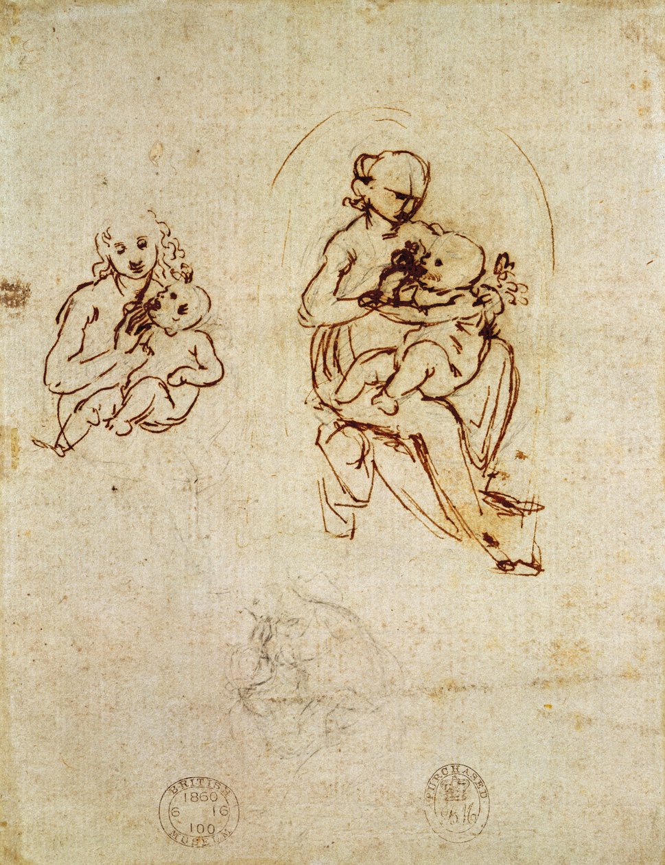 Studio per la Vergine e il Bambino, c.1478-1480 (inchiostro e matita su carta) da Leonardo da Vinci