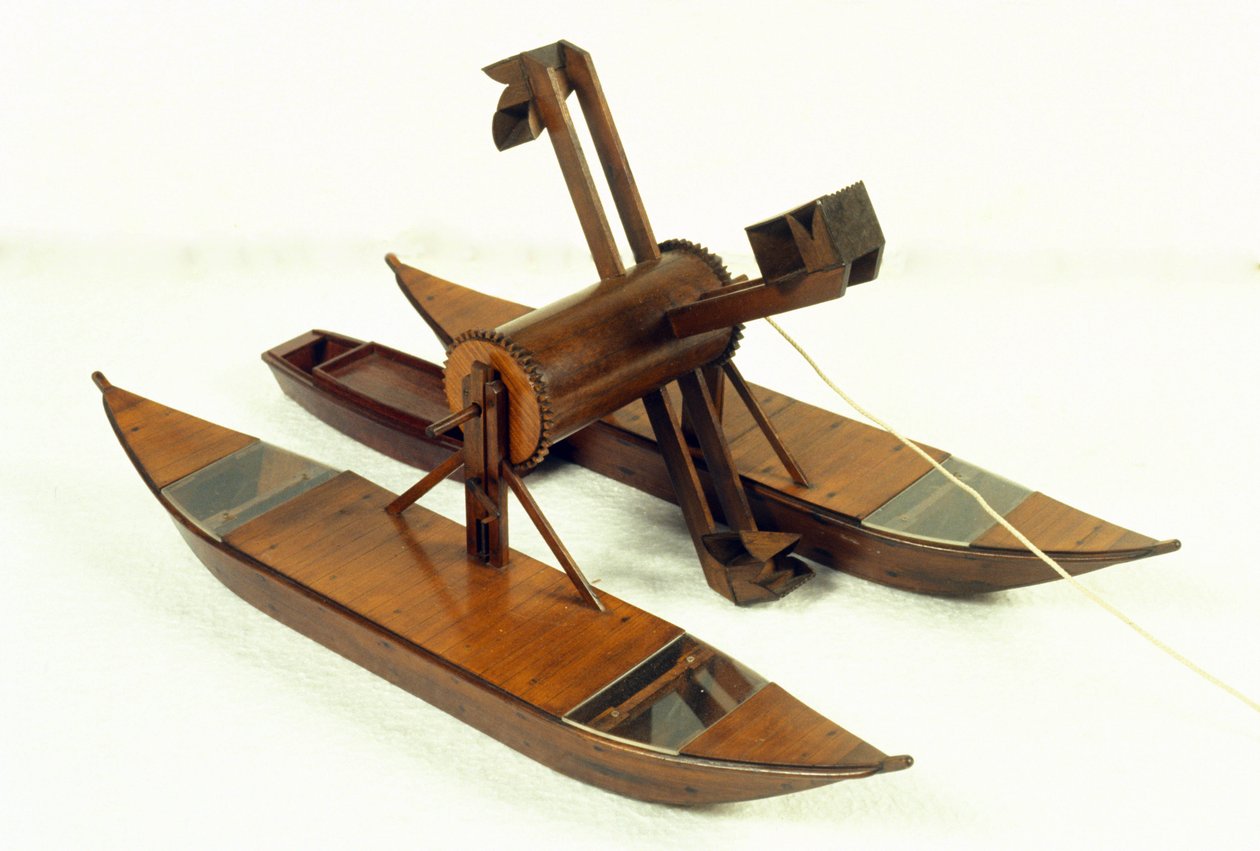 Draga per laguna, modello da un disegno di Leonardo da Vinci (1452 - 1519). Museo della Scienza e della Tecnologia, Milano da Leonardo da (after) Vinci