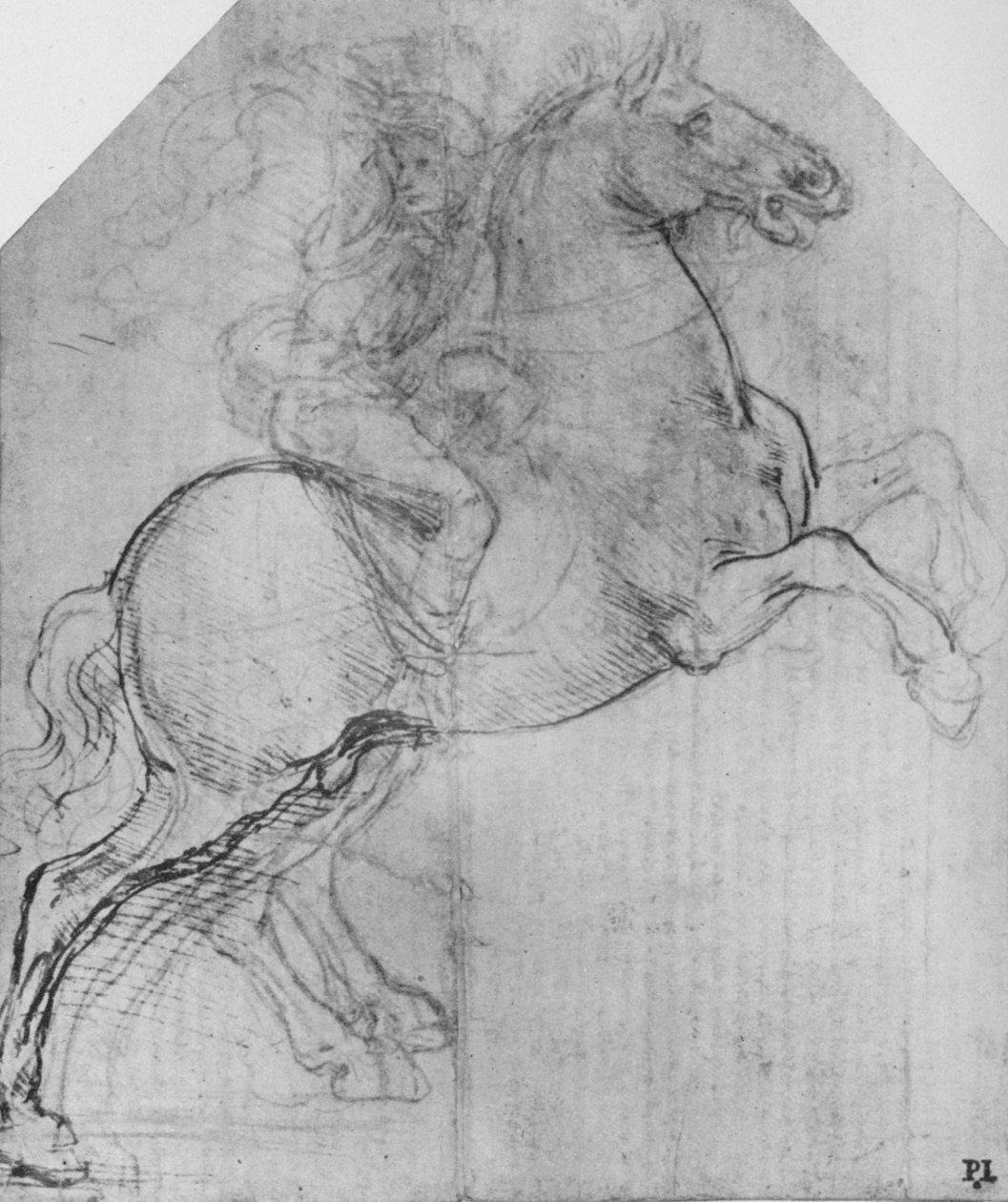 Un cavaliere su un cavallo impennato, c1480 1945 da Leonardo da Vinci