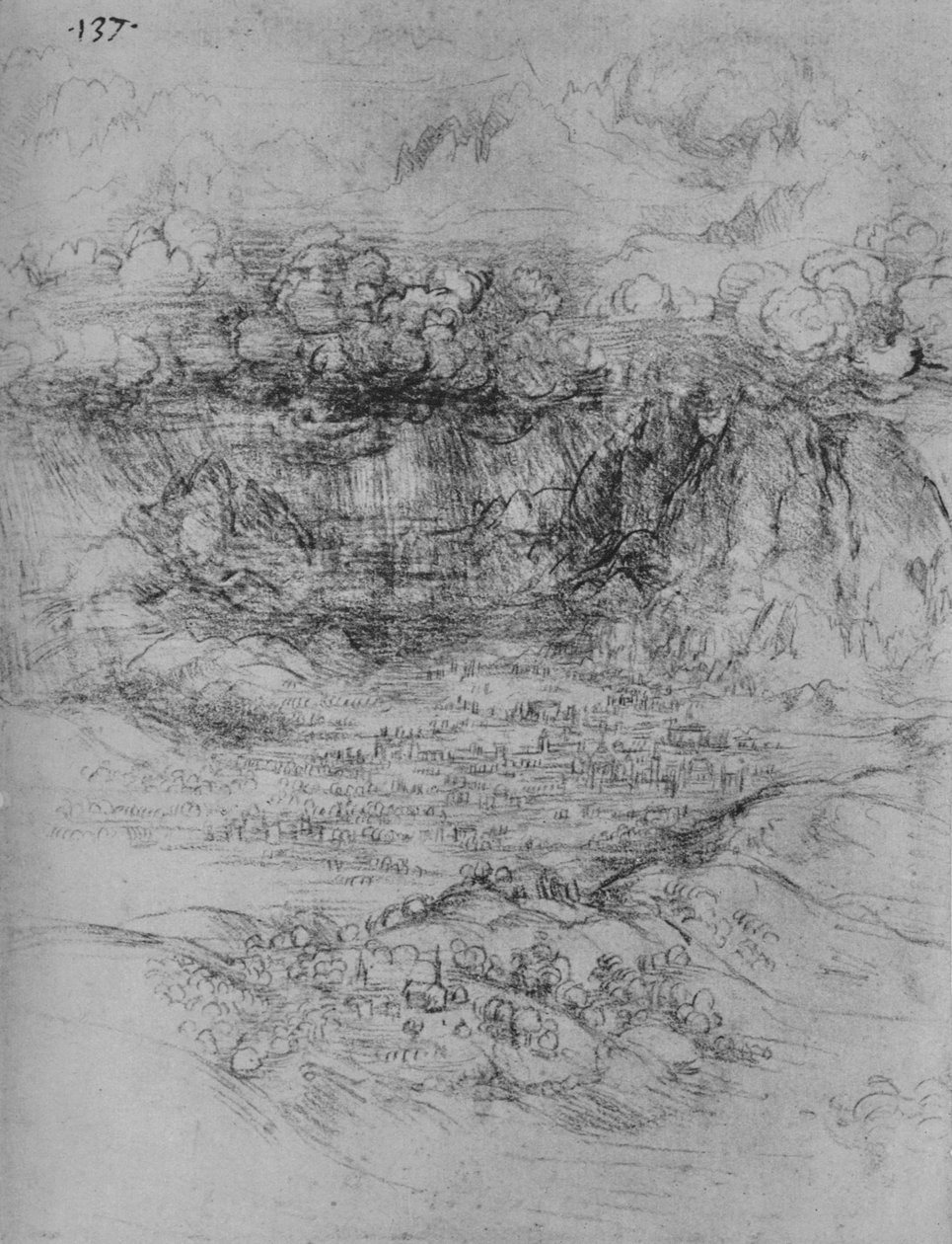 Una tempesta su una valle alpina, c1480 1945 da Leonardo da Vinci