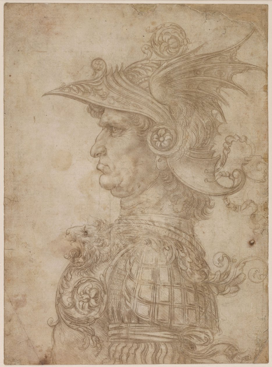Busto di un guerriero di profilo a sinistra, 1475-1480 da Leonardo da Vinci