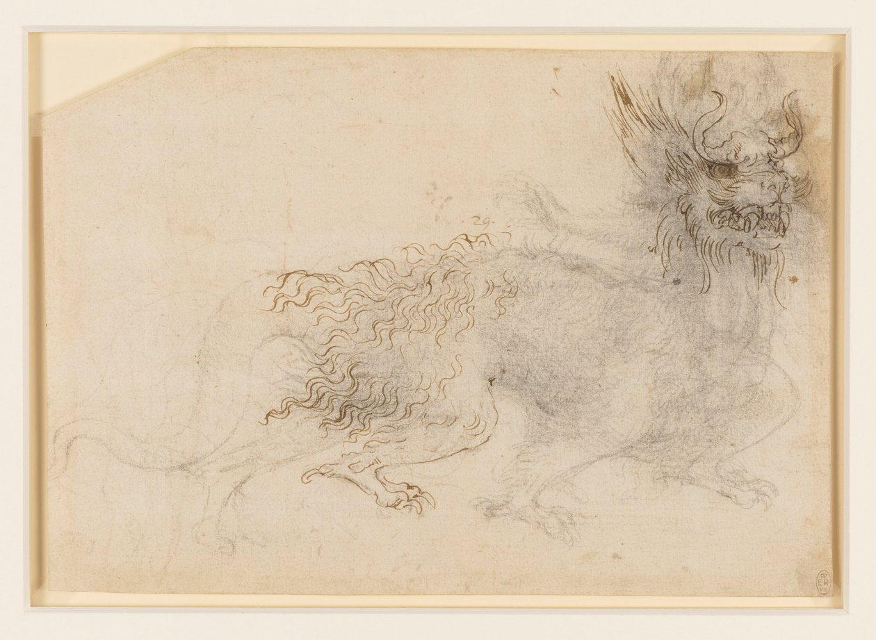 Un disegno per un costume da drago da Leonardo da Vinci