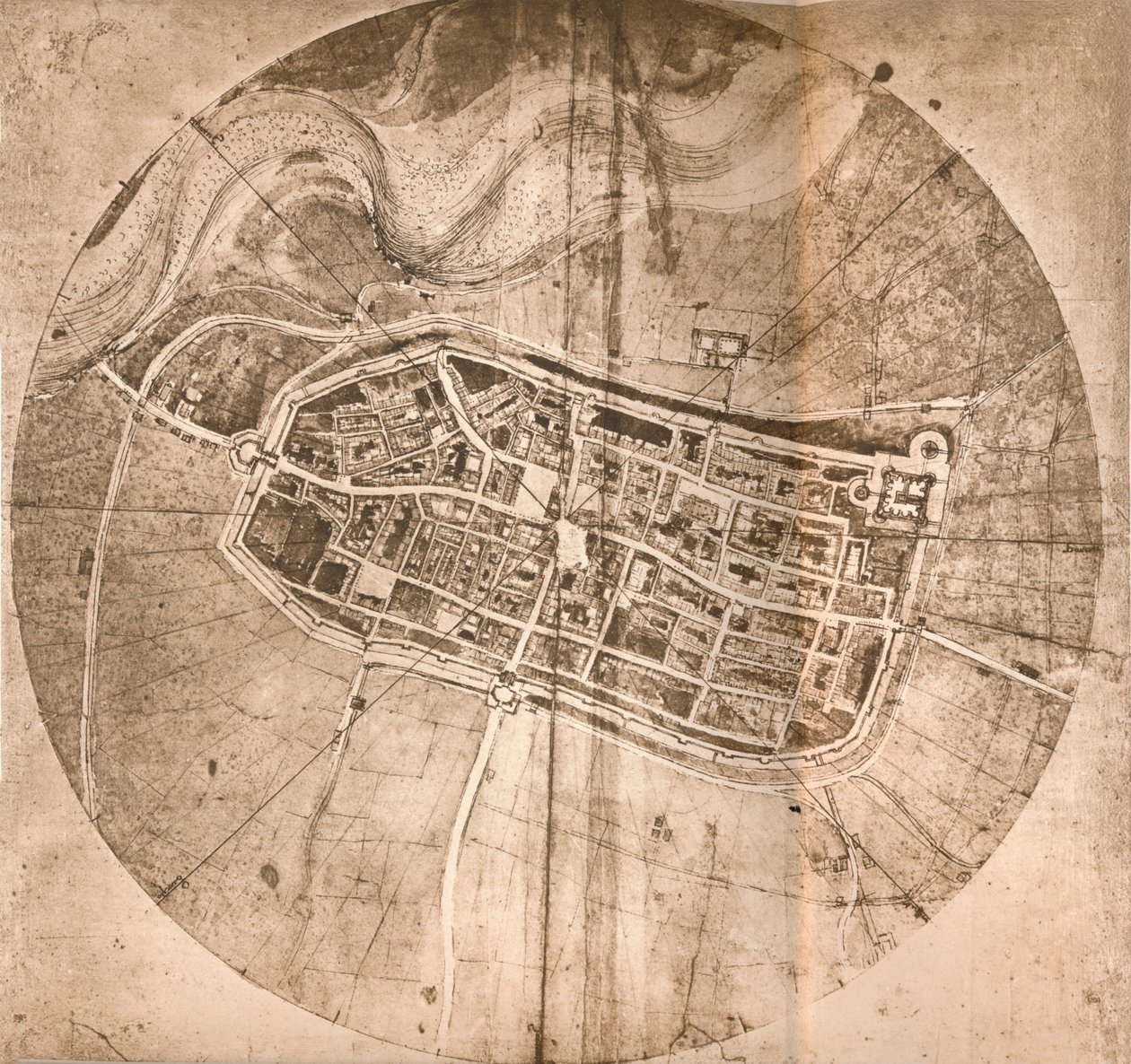 Mappa della città di Imola, Italia da Leonardo da Vinci