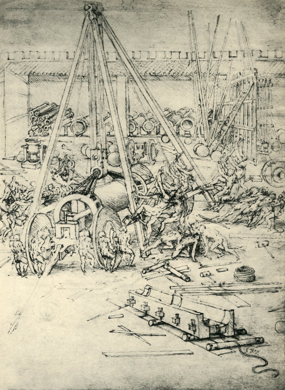 Una scena in un arsenale da Leonardo da Vinci