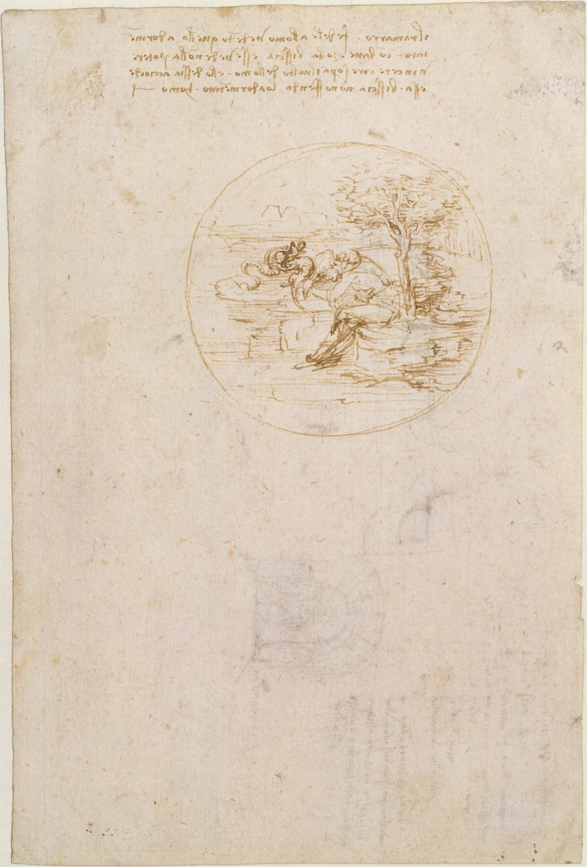 Allegoria sulla fedeltà della lucertola (recto); Bozzetto per una scenografia (verso) da Leonardo da Vinci