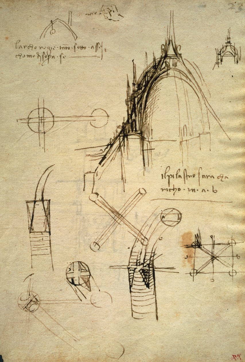 Dettagli architettonici e sezione della cupola del Duomo di Milano, f41 del Codice Trivulziano da Leonardo da Vinci