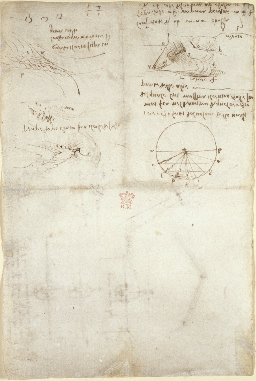 Arundel 263, f.126v Tre note e schizzi sull