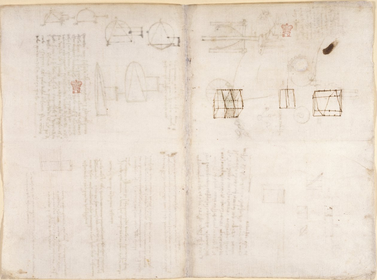 Arundel 263, f.130v, f.133 Pagina bianca con diagrammi, dal 