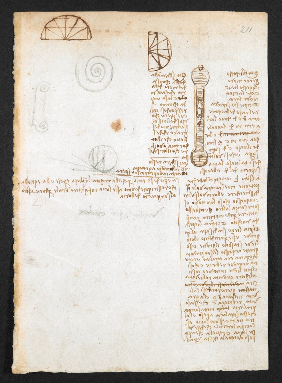 Arundel 263, f.211r Note, schizzi e diagrammi, dal 