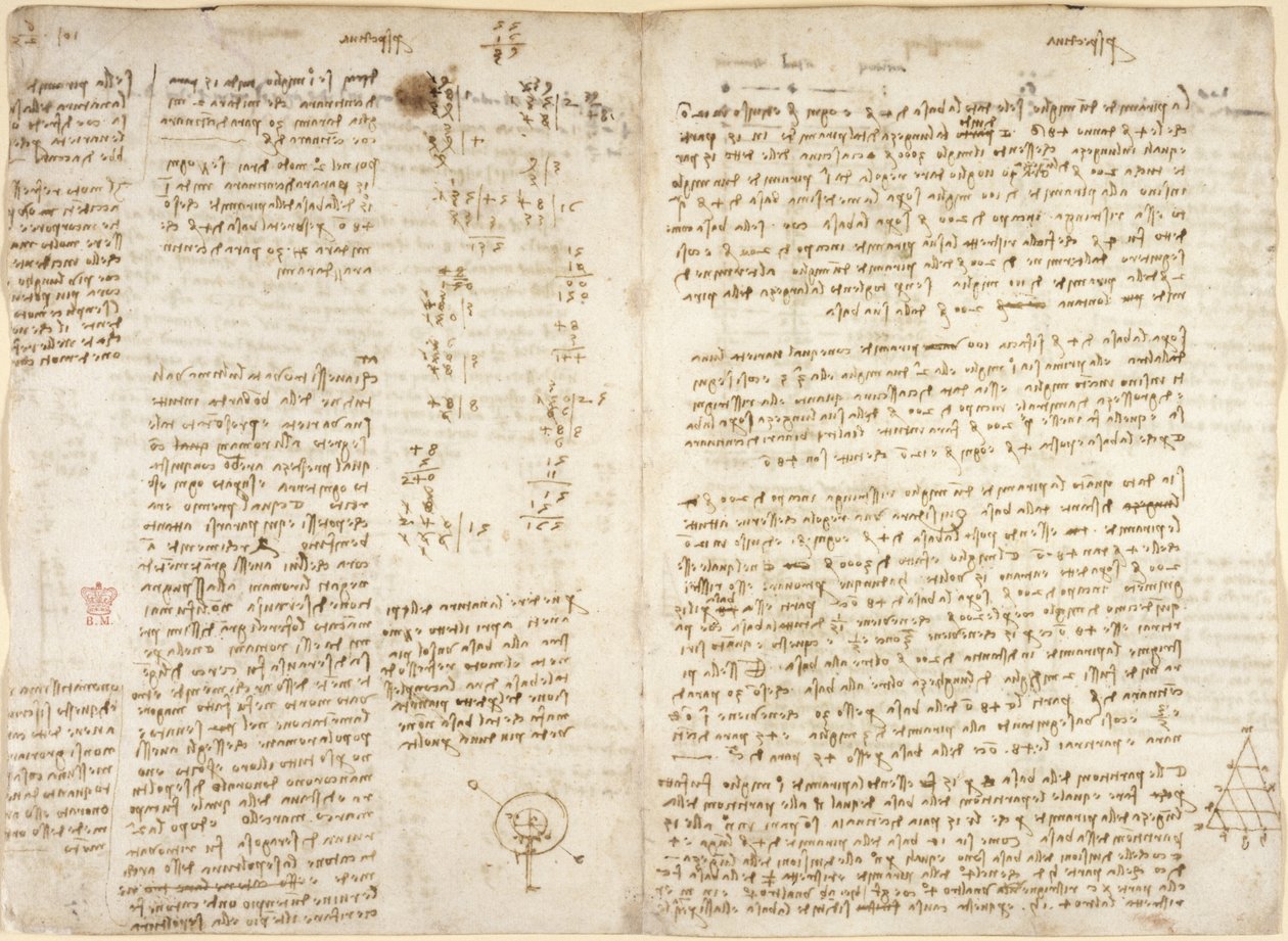 Note, calcoli matematici e diagramma intitolato 