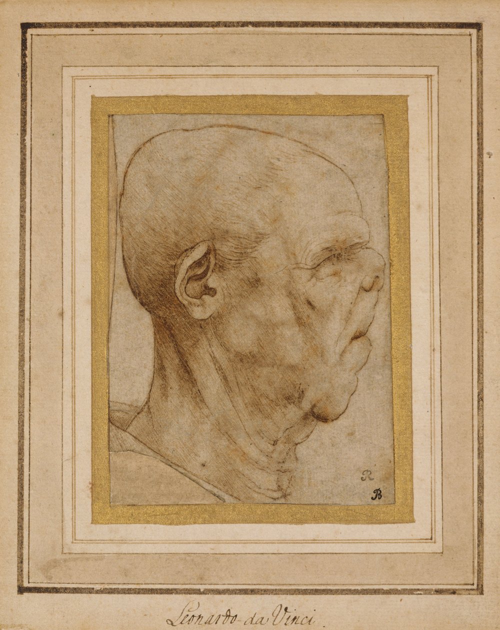 Caricatura della testa di un vecchio, di profilo a destra, c.1507 da Leonardo da Vinci