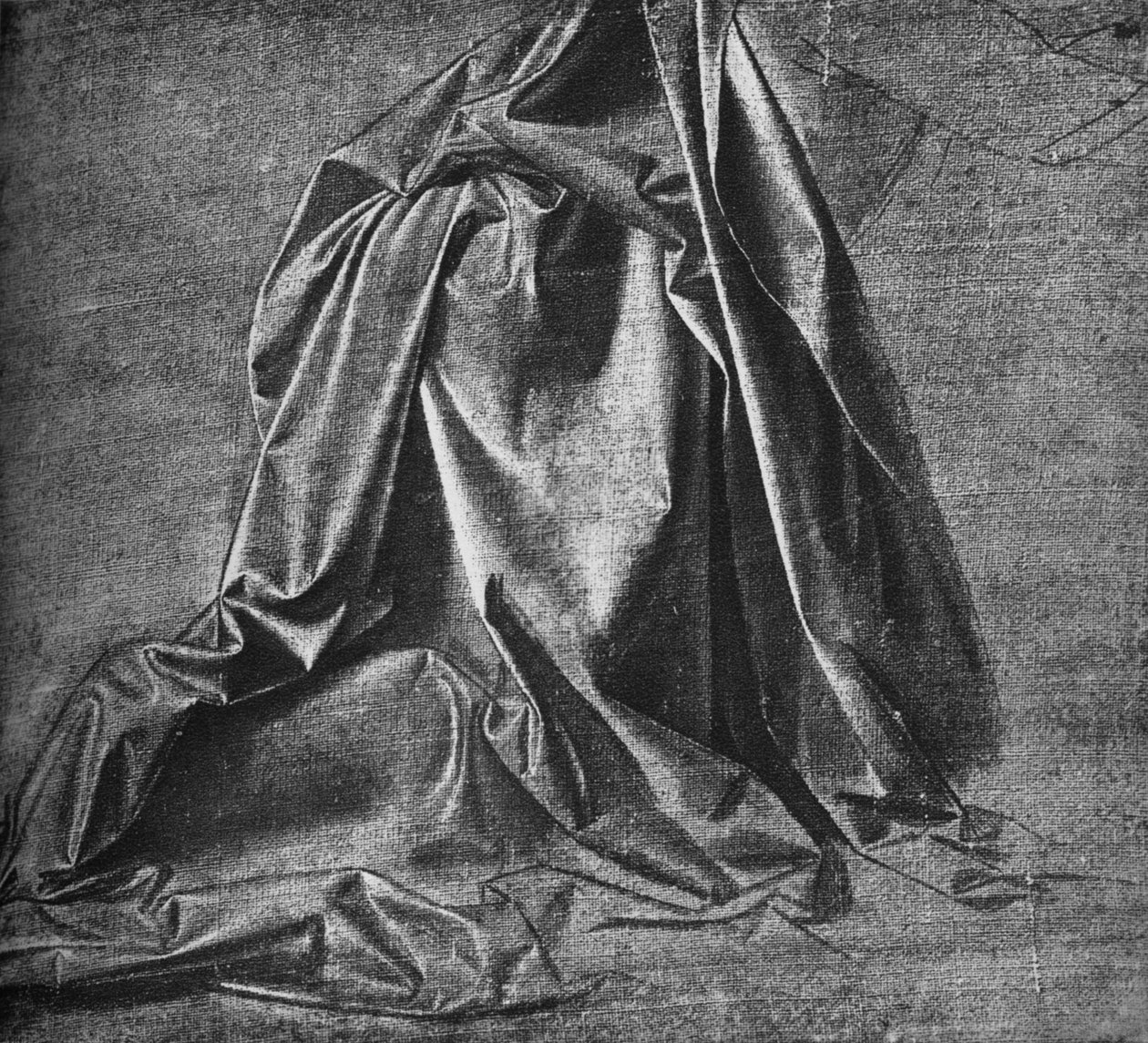 Calco di Drappeggio per una Figura in Ginocchio a Destra, c1470 1945 da Leonardo da Vinci