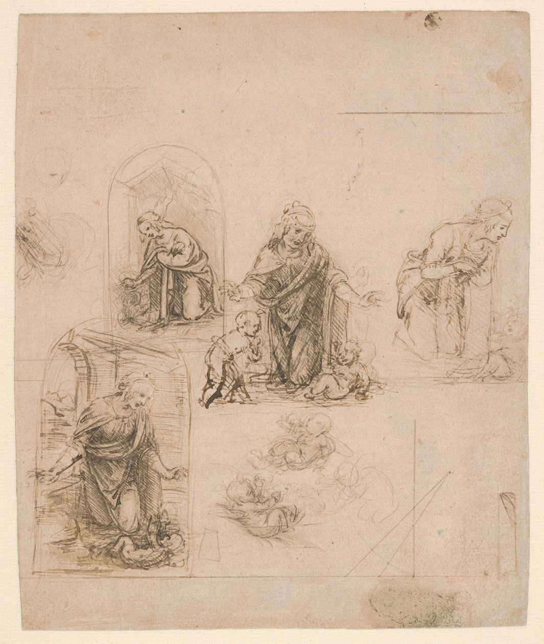 Schizzi compositivi per la Vergine che adora il Bambino Gesù, 1480-85 da Leonardo da Vinci
