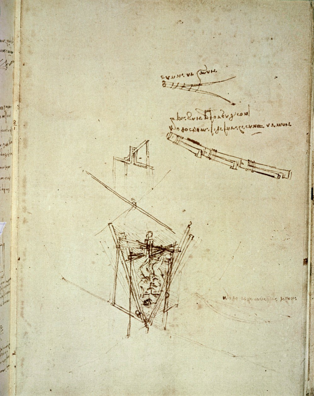 Progetto di macchina volante (penna su carta) da Leonardo da Vinci