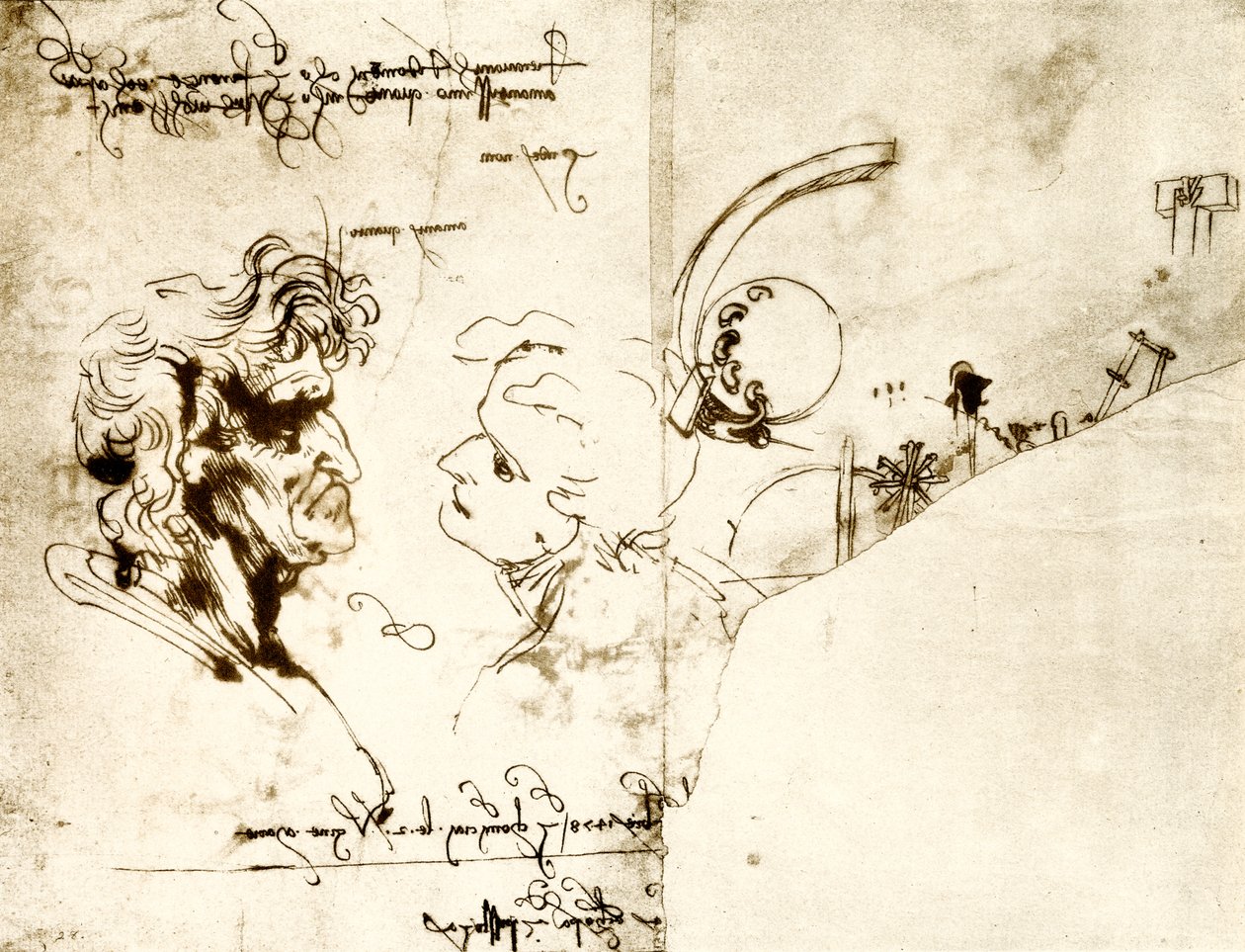 Bozze di due teste maschili da Leonardo da Vinci