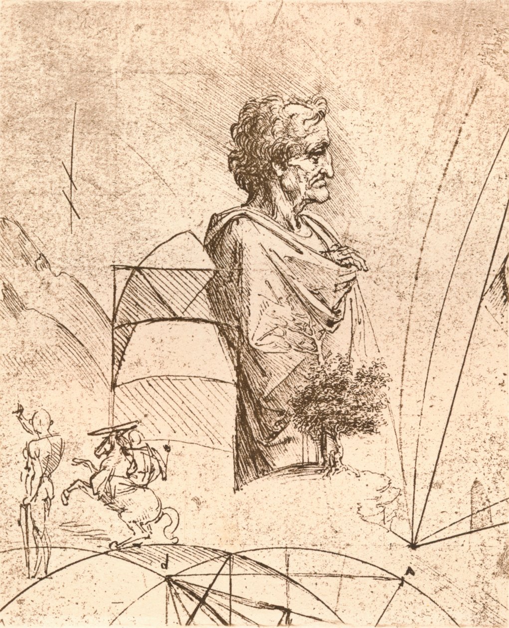Disegno di un busto e schizzi minori da Leonardo da Vinci