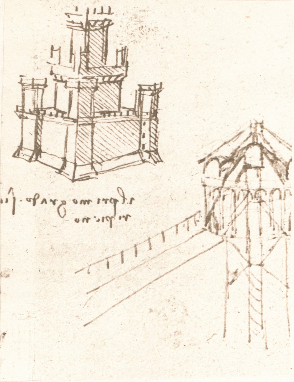 Disegno di progetti per castelli e ville, c1472-c1519, 1883 da Leonardo da Vinci