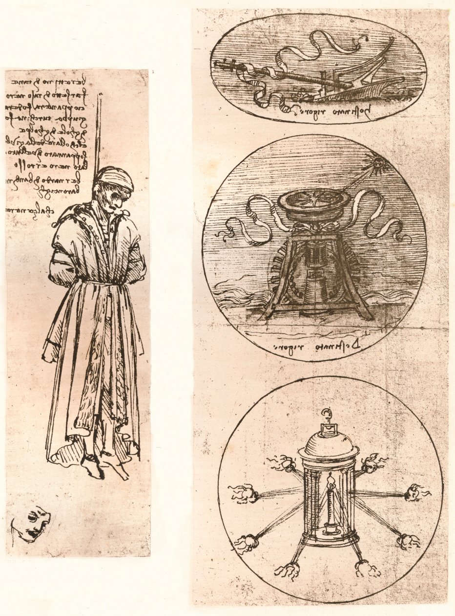 Disegni di Bernardo di Bandino Baroncelli impiccato e emblemi, c1472-c1519 da Leonardo da Vinci
