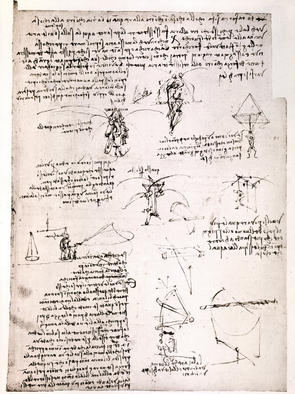 Estratto da un manoscritto di Da Vinci: Manoscritto originale che descrive il principio e la costruzione di un "Paracadute" (manoscritto) da Leonardo da Vinci