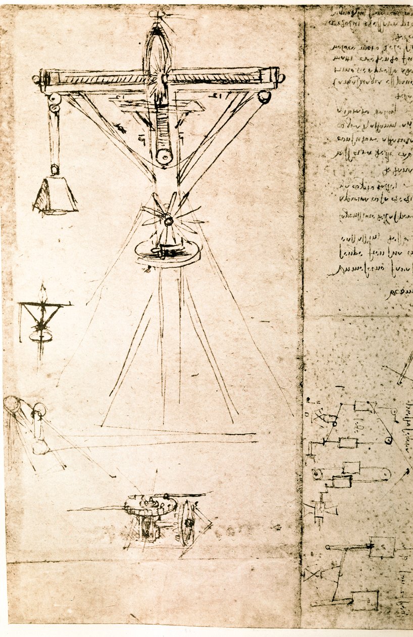 Estratto da un manoscritto di Da Vinci che descrive il principio e la costruzione di una "Gru" (manoscritto) da Leonardo da Vinci