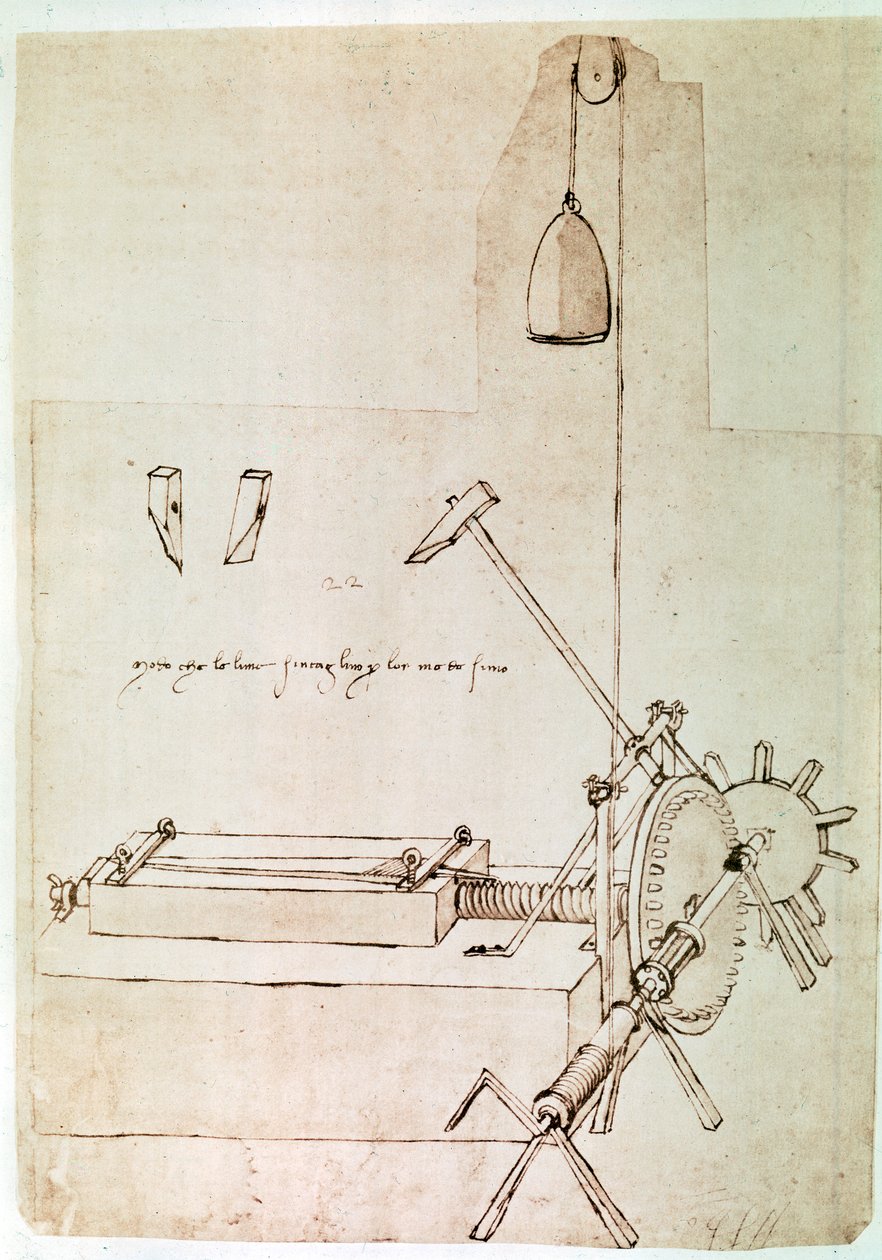 Estratto da un manoscritto di Da Vinci che descrive il principio e la costruzione di una "Macchina per la dentellatura delle lime" (manoscritto) da Leonardo da Vinci