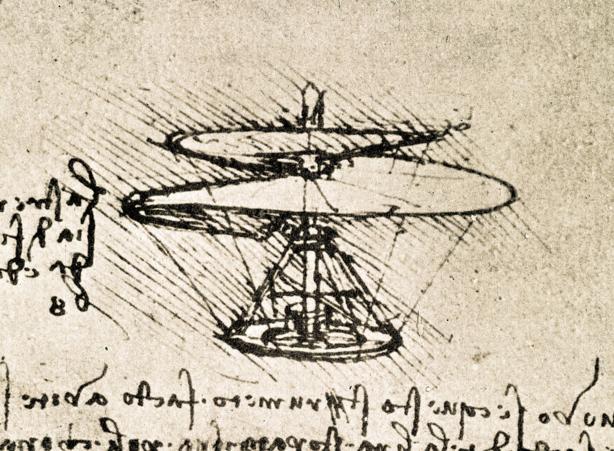 Estratto da un manoscritto di Da Vinci che descrive il principio e la costruzione della "Vite aerea (elicottero)" (manoscritto) da Leonardo da Vinci