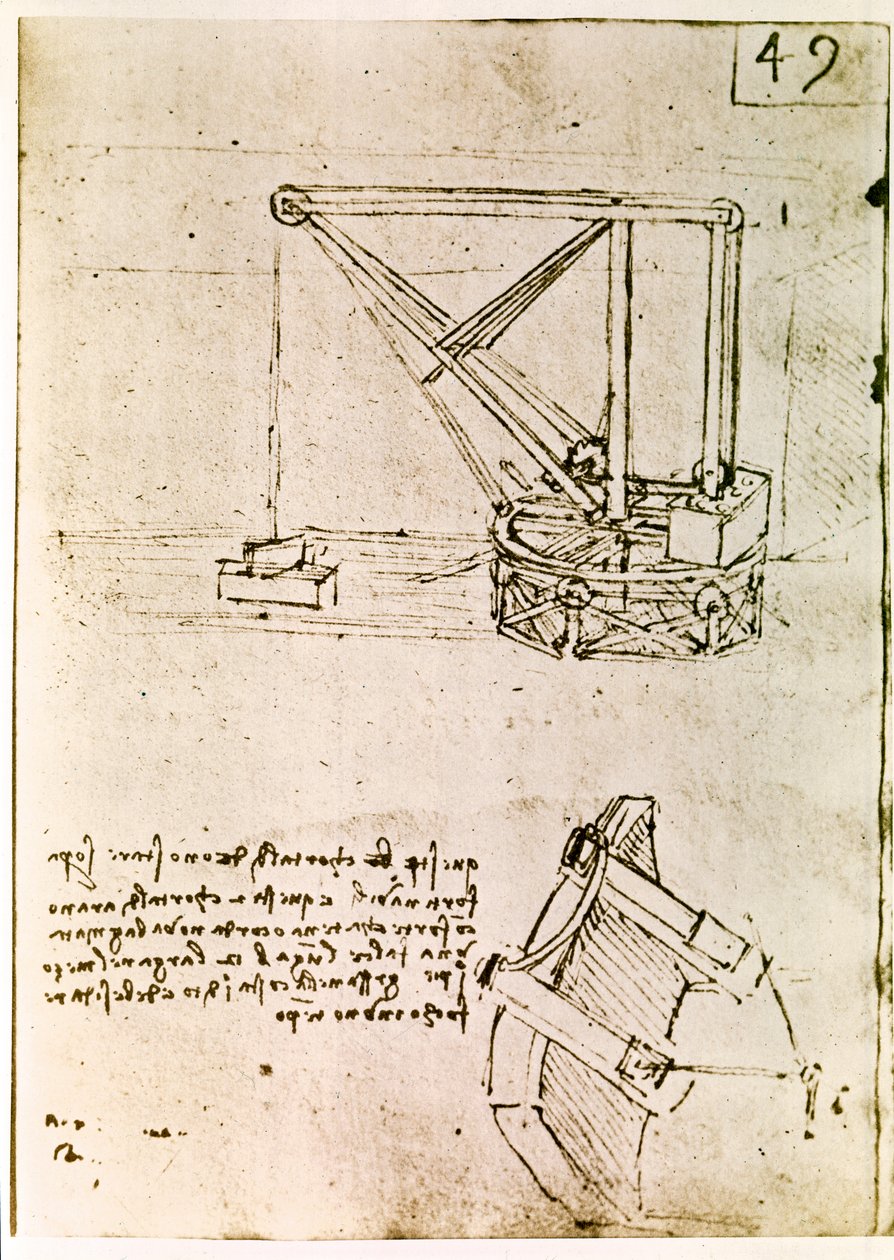 Estratto da un manoscritto di Da Vinci che descrive il principio e la costruzione di una "gru girevole" (manoscritto) da Leonardo da Vinci