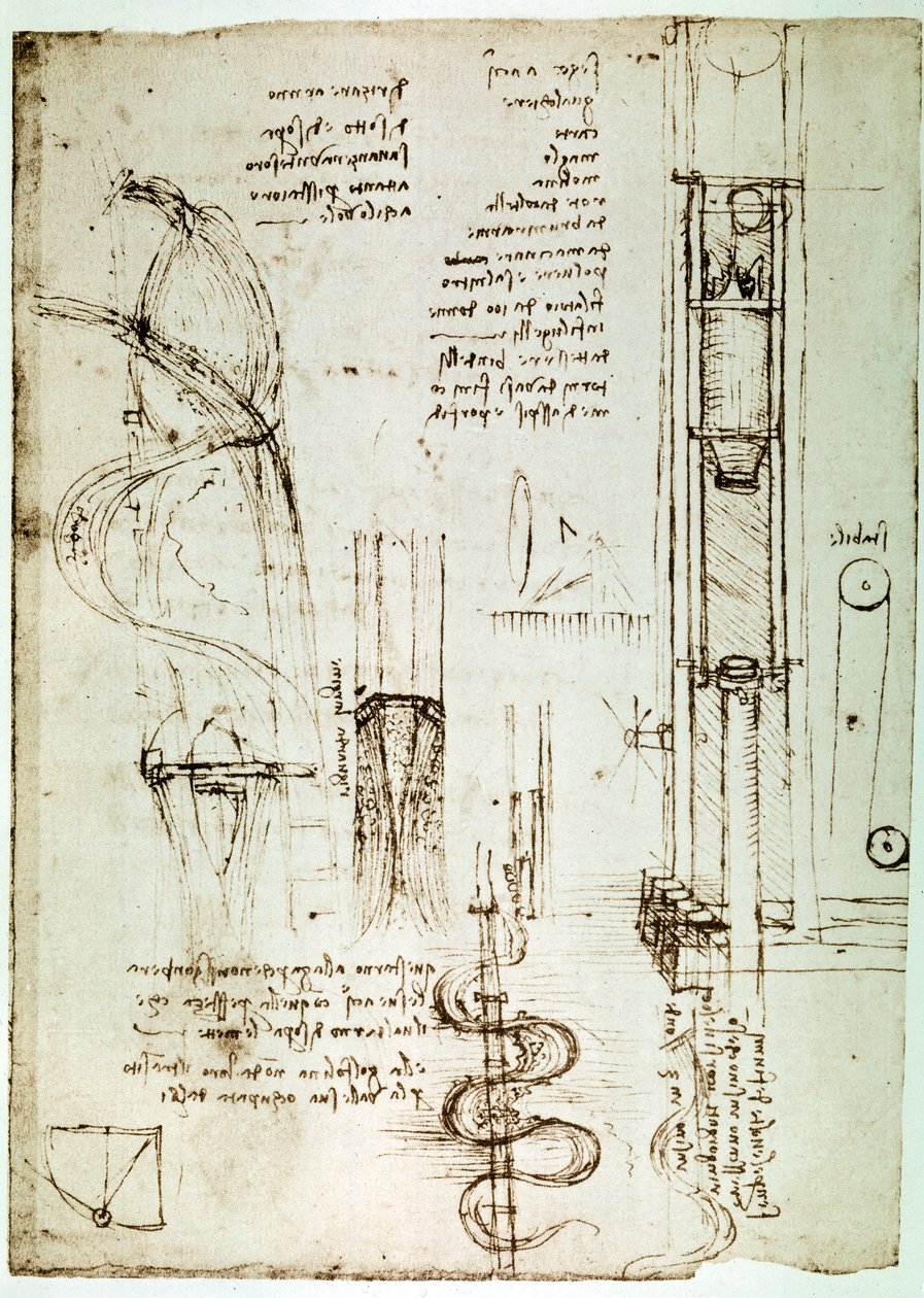 Estratto da un manoscritto di Da Vinci che descrive il principio e la costruzione di un "Pile Drive (Pile Mallet)" (manoscritto) da Leonardo da Vinci