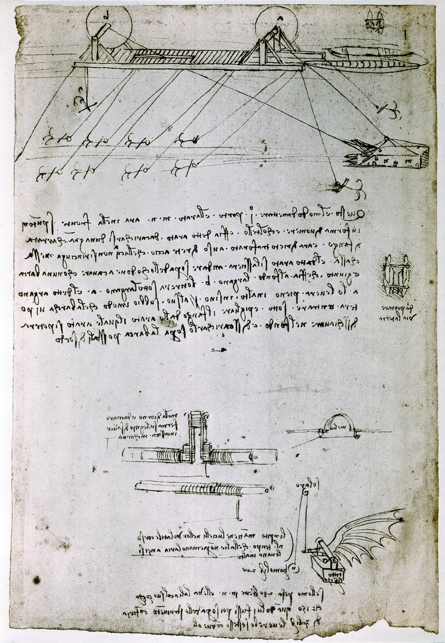 Estratto da un manoscritto di Da Vinci che descrive il principio e la costruzione di una "draga marina" (manoscritto) da Leonardo da Vinci