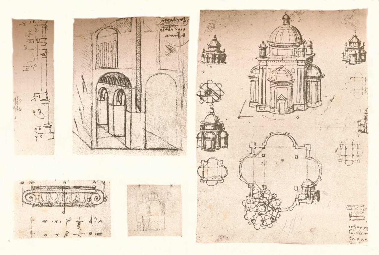 Cinque disegni architettonici, c1472-c1519 1883 da Leonardo da Vinci