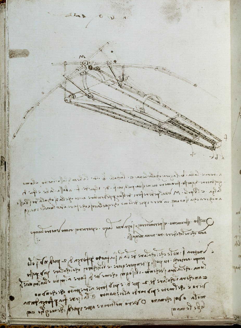 Disegno di macchina volante. Manoscritto di Leonardo da Vinci da Leonardo da Vinci