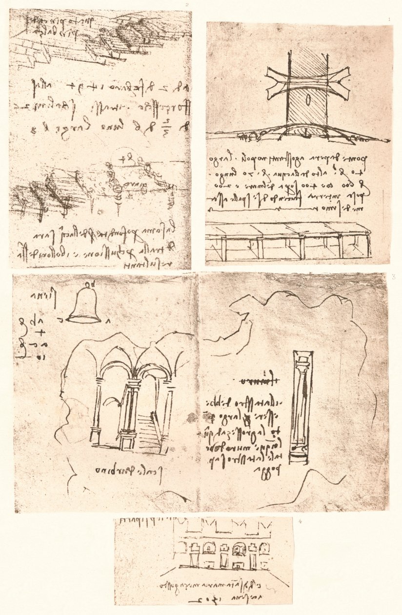 Quattro disegni topografici, c. 1472-1519, 1883 da Leonardo da Vinci