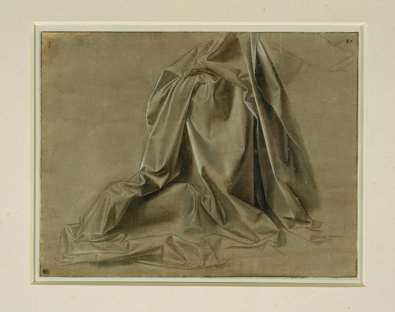 Studio di abito per una figura inginocchiata in profilo perduto da Leonardo da Vinci