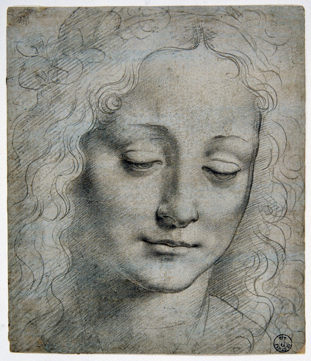 Testa di un ragazzo con corona di foglie alla maniera di Verrocchio da Leonardo da Vinci