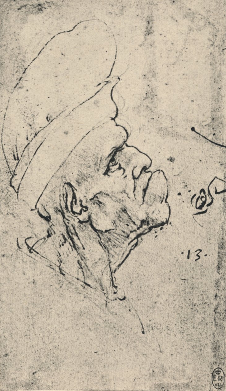 Profilo grottesco di un uomo con cappello a destra, c1480 da Leonardo da Vinci
