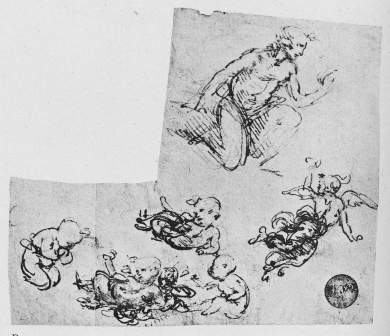 Giovane inginocchiato e putti, c1480 1945 da Leonardo da Vinci