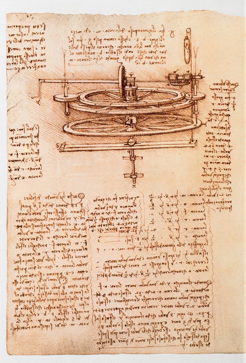 Ms 8937 fol.142r Studio per una ruota idraulica, 