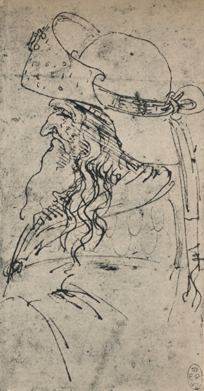 Profilo a sinistra di un vecchio con un grande cappello, c1480 da Leonardo da Vinci