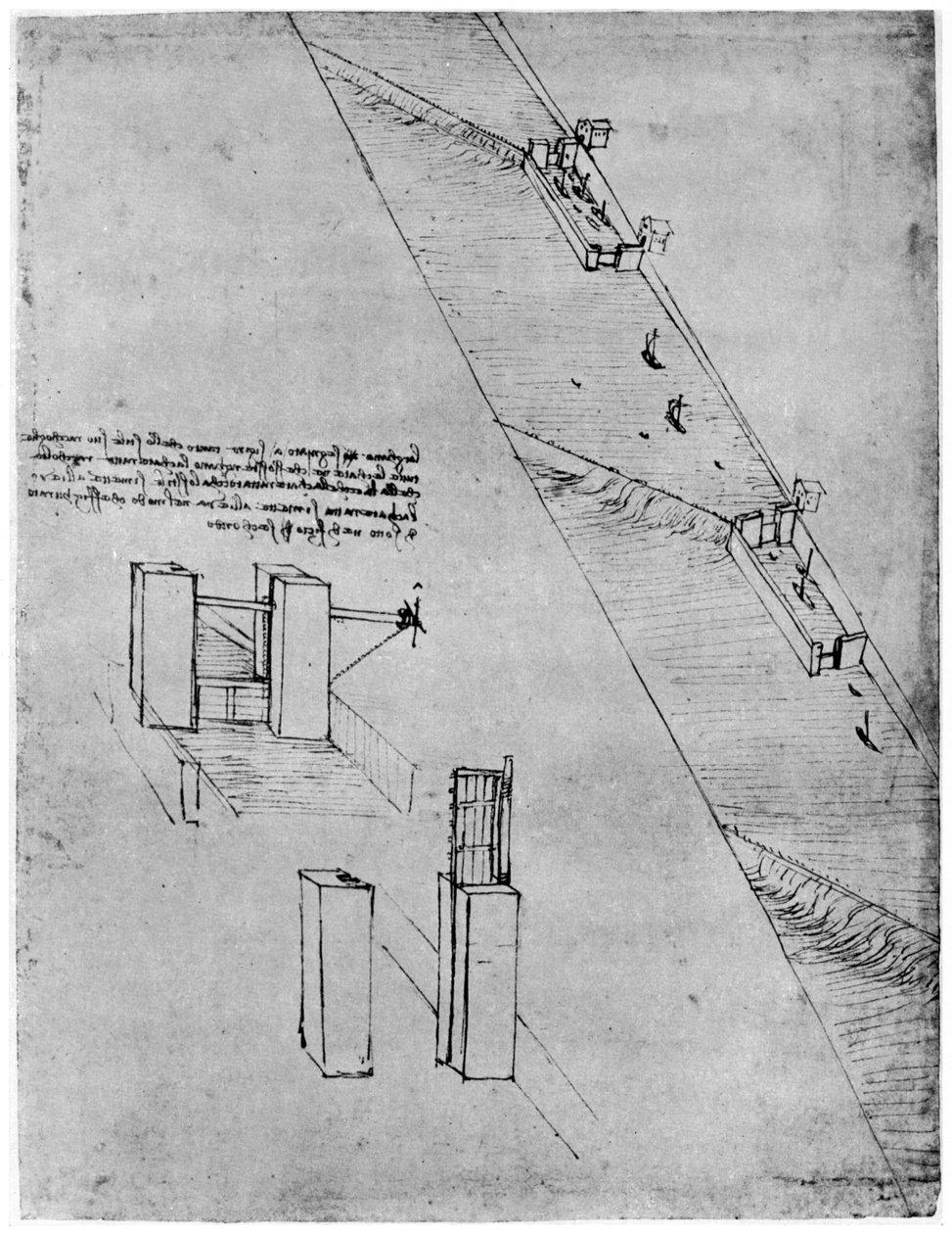 Schizzo di una chiusa, fine XV o inizio XVI secolo, 1954 da Leonardo da Vinci