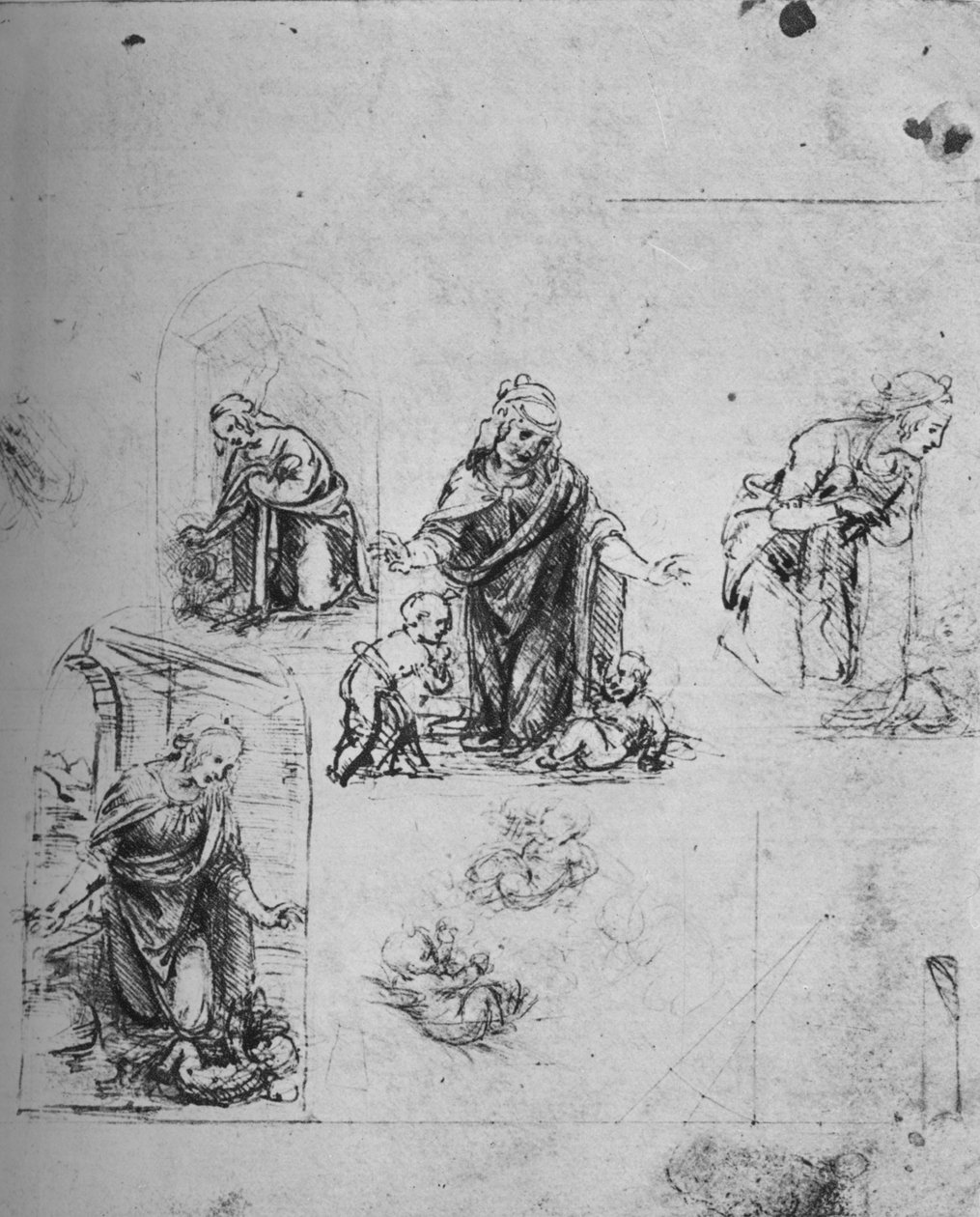 Studi per la Vergine che adora il Bambino Gesù, c1480 da Leonardo da Vinci