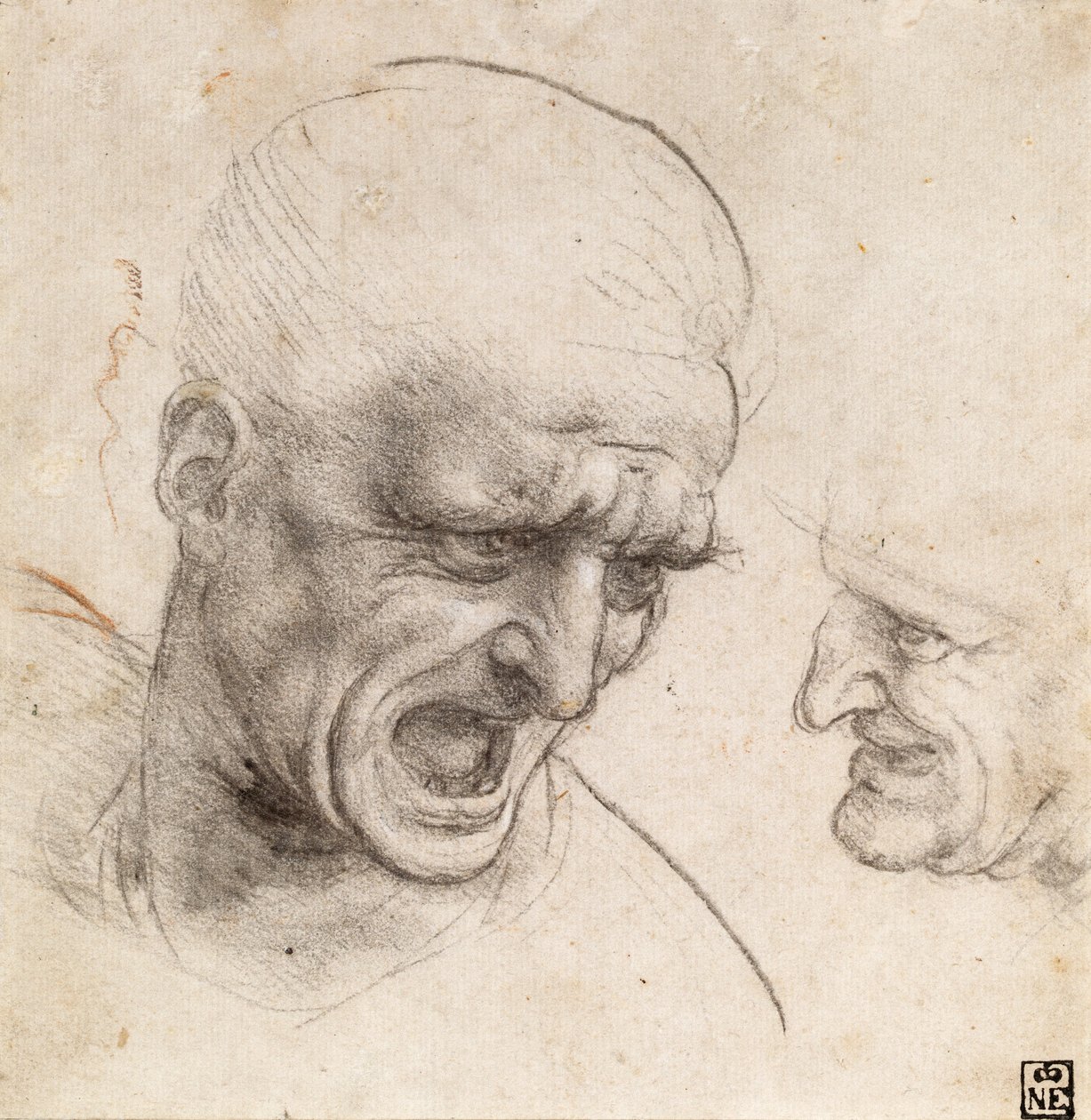 Studio di due teste di guerrieri per la battaglia di Anghiari da Leonardo da Vinci