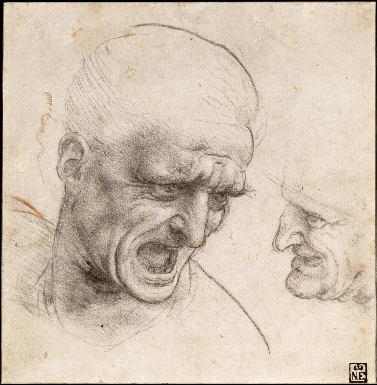 Studio di due teste di guerrieri per la Battaglia di Anghiari, 1504-05 da Leonardo da Vinci