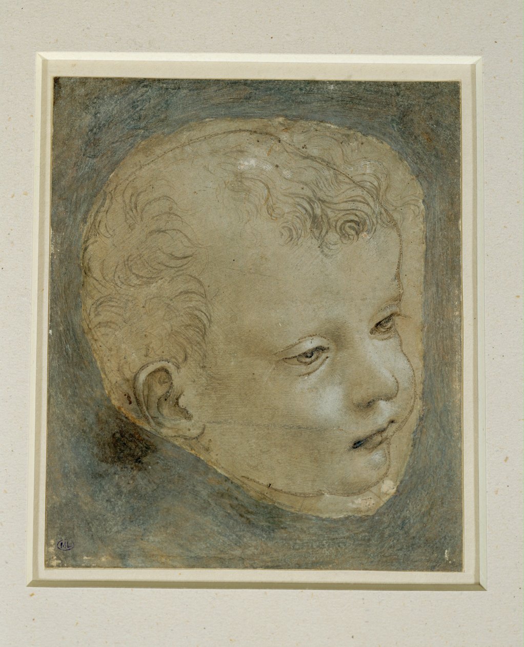 Testa di bambino di tre quarti a destra ... da Leonardo da Vinci