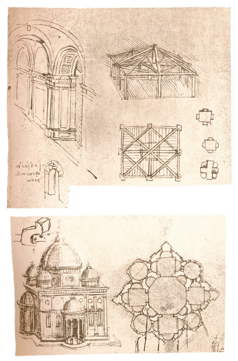 Due disegni architettonici, c1472-c1519 1883 da Leonardo da Vinci