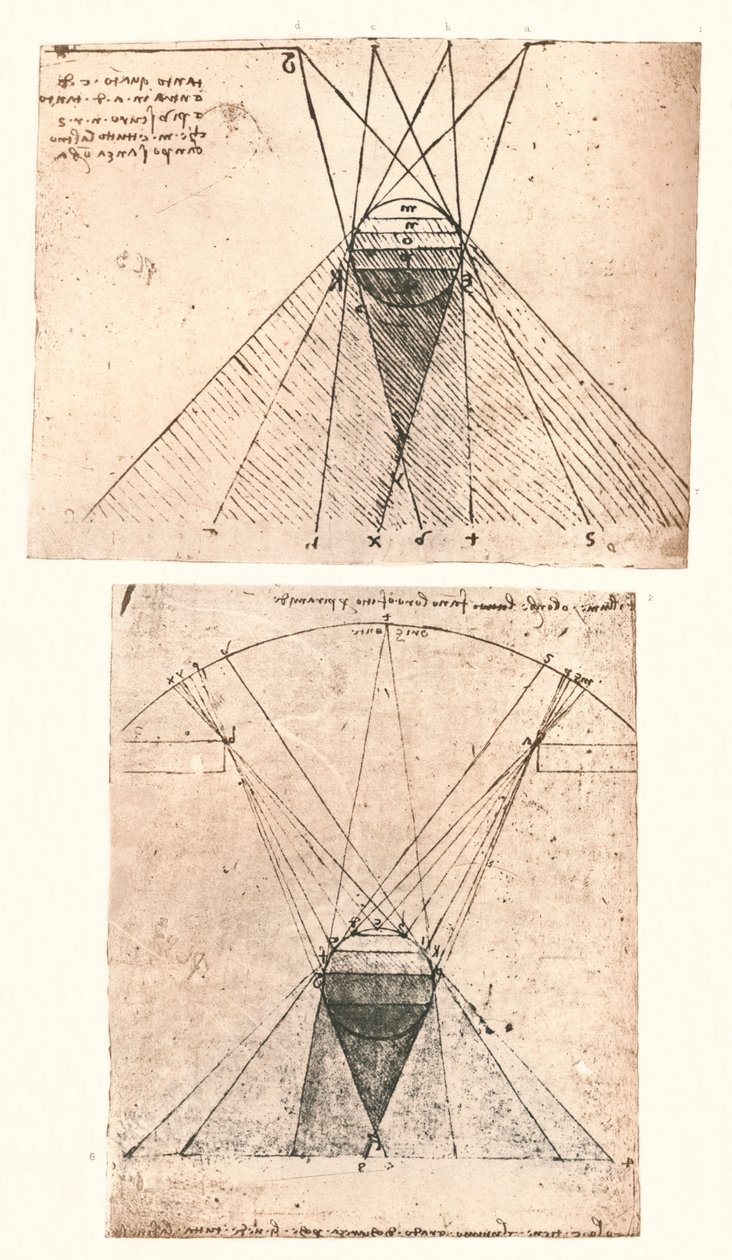 Due diagrammi che illustrano la teoria della luce e dell